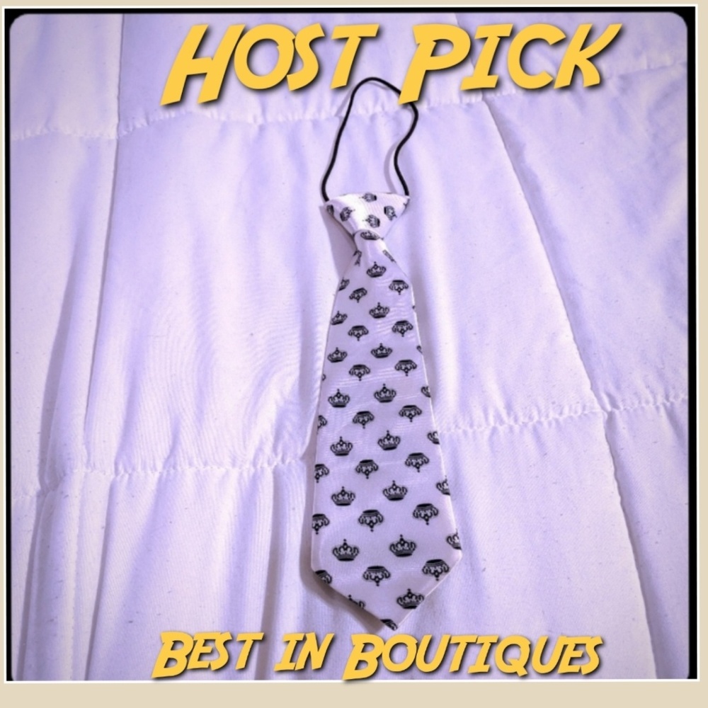 Satin baby/toddler tie, white with black crowns